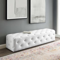 Amour White 72" Tufted Button Entryway Faux Leather Bench - Ornate Home