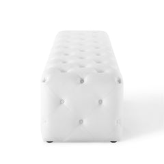 Amour White 72" Tufted Button Entryway Faux Leather Bench - Ornate Home
