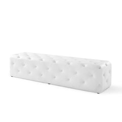 Amour White 72" Tufted Button Entryway Faux Leather Bench - Ornate Home
