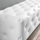 Amour White 72" Tufted Button Entryway Faux Leather Bench - Ornate Home