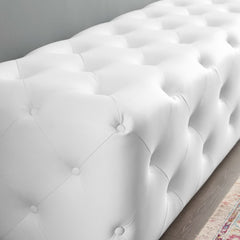 Amour White 72" Tufted Button Entryway Faux Leather Bench - Ornate Home