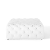 Amour White Tufted Button Large Square Faux Leather Ottoman - Ornate Home