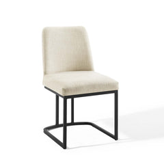 Amplify Black/Beige Sled Base Upholstered Fabric Dining Side Chair - Ornate Home
