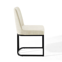 Amplify Black/Beige Sled Base Upholstered Fabric Dining Side Chair - Ornate Home