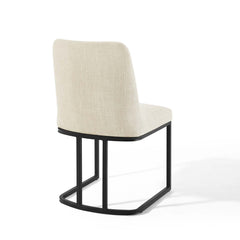 Amplify Black/Beige Sled Base Upholstered Fabric Dining Side Chair - Ornate Home