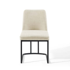 Amplify Black/Beige Sled Base Upholstered Fabric Dining Side Chair - Ornate Home