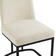 Amplify Black/Beige Sled Base Upholstered Fabric Dining Side Chair - Ornate Home
