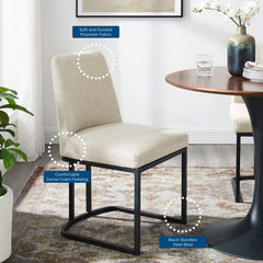 Amplify Black/Beige Sled Base Upholstered Fabric Dining Side Chair - Ornate Home