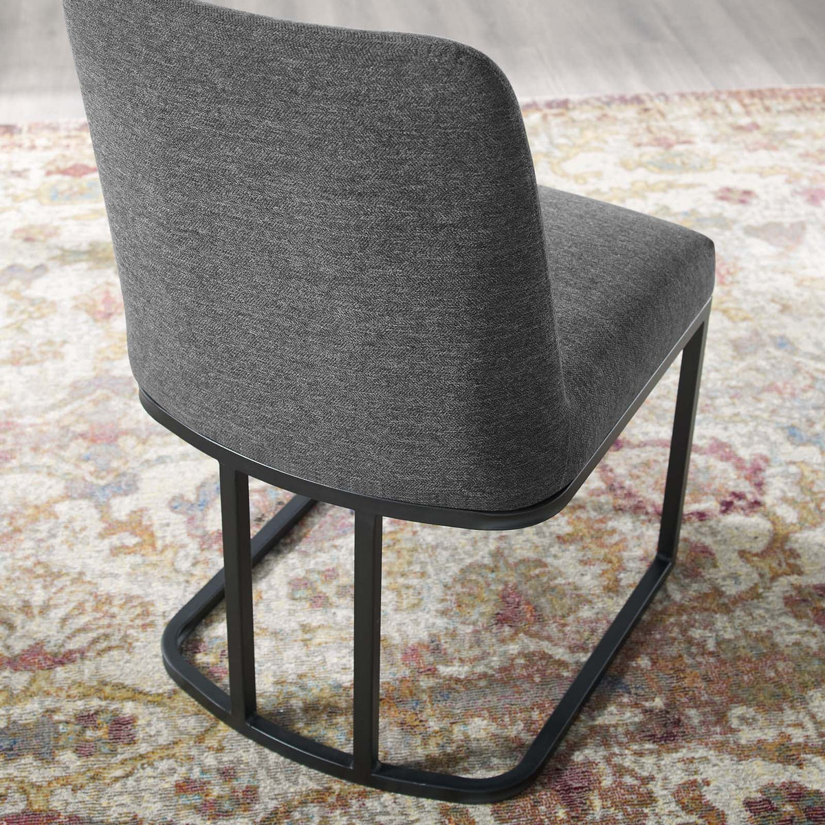 Amplify Black/Charcoal Sled Base Upholstered Fabric Dining Side Chair - Ornate Home