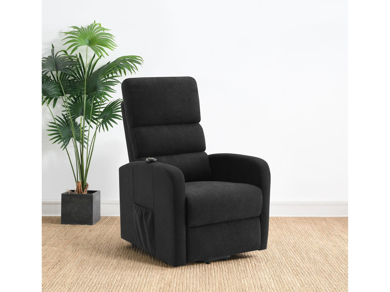 Amsdell Black Upholstered Power Lift Recliner with Remote - Ornate Home