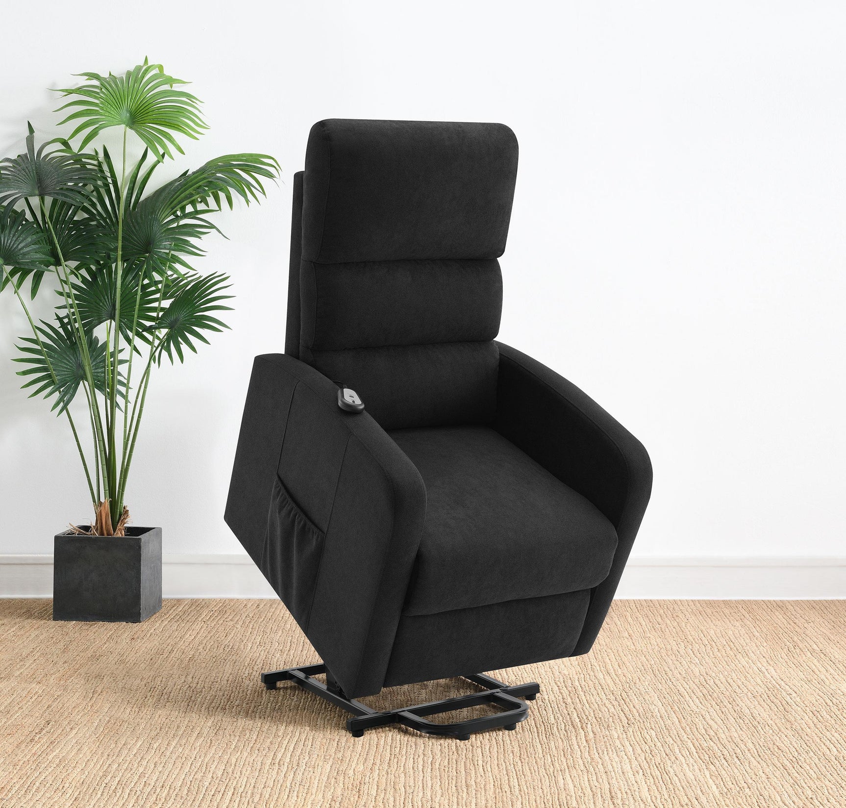 Amsdell Black Upholstered Power Lift Recliner with Remote - Ornate Home