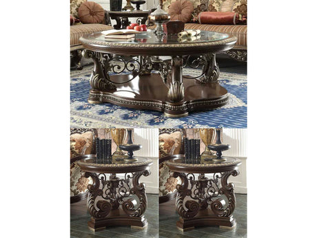 Anabella Brown Cherry 3pc Coffee Table Set  / HD-8013 - Ornate Home