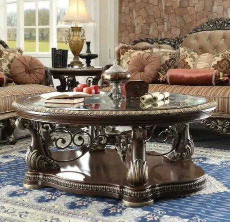 Anabella Brown Cherry 3pc Coffee Table Set  / HD-8013 - Ornate Home