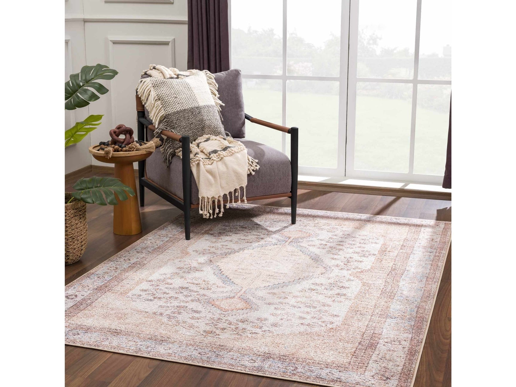 Analu Peach Washable Area Rug - Ornate Home