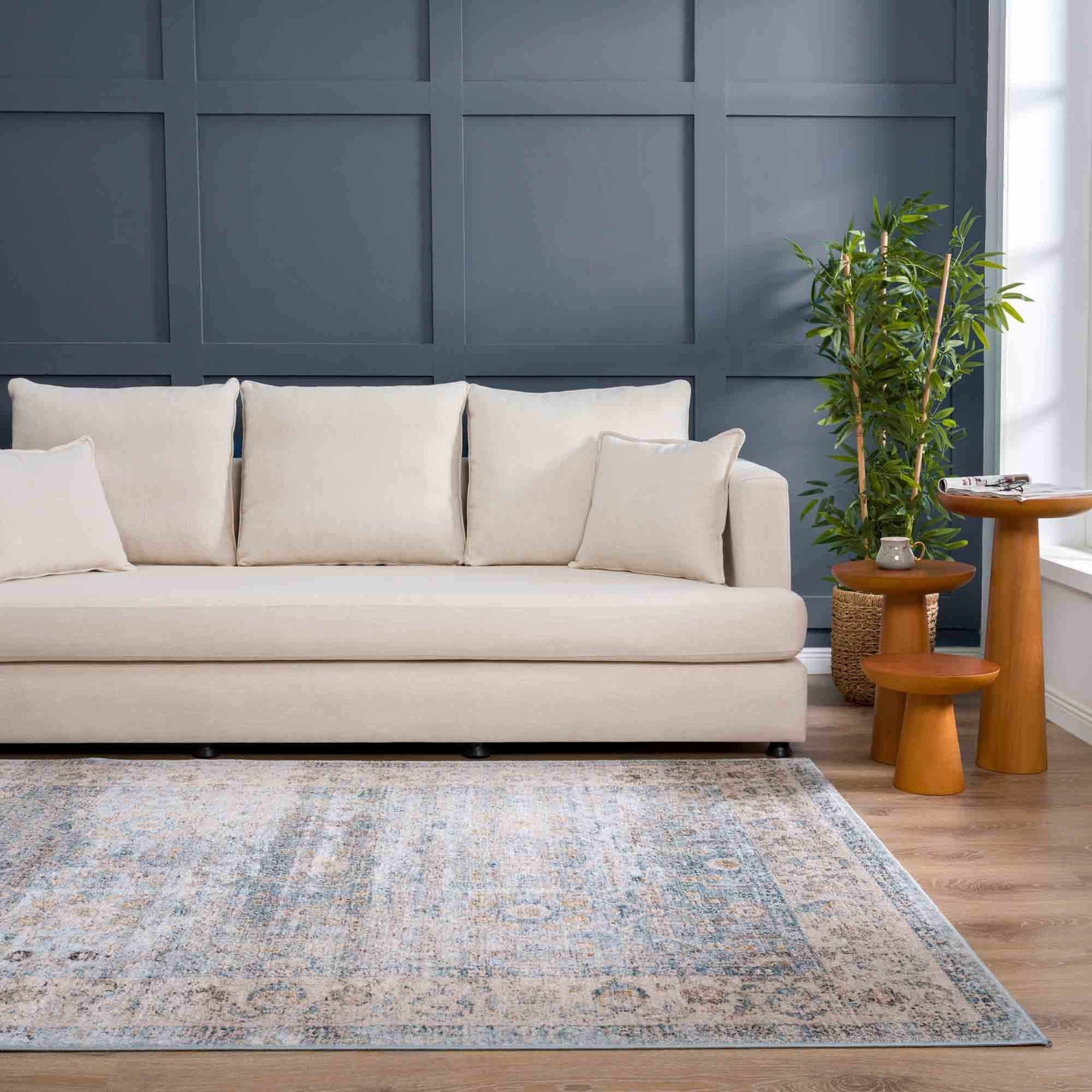 Anana Silver Blue & Beige Area Rug - Clearance - Ornate Home