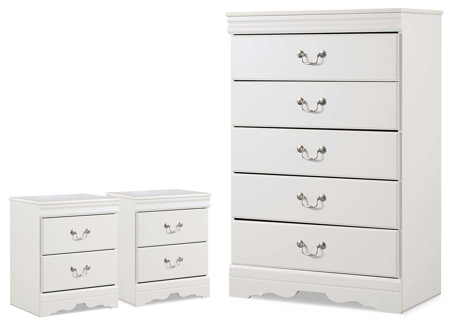 Anarasia White Chest and 2 Nightstands - Ornate Home