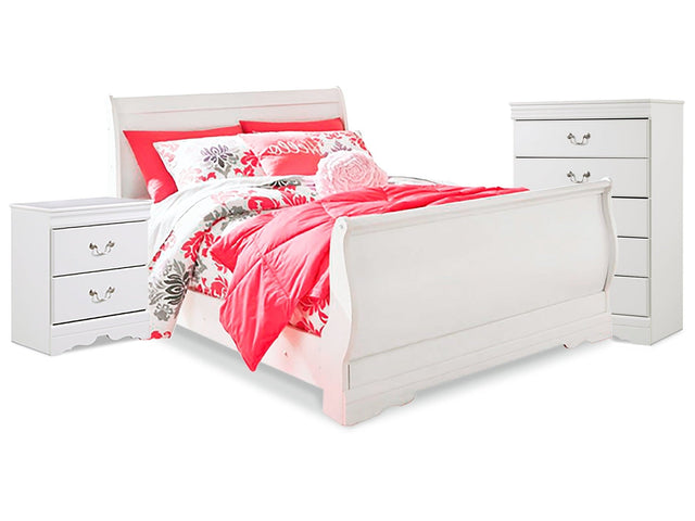 Anarasia White Full Sleigh Bedroom Set with Chest and Nightstand (Online Special Price) - Ornate Home