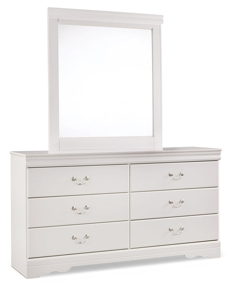 Anarasia White Full Sleigh Youth Bedroom Set with Dresser, Mirror and Nightstand - Ornate Home