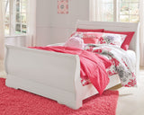 Anarasia White Full Sleigh Youth Bedroom Set with Dresser and Nightstand - Ornate Home