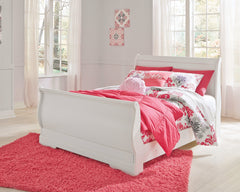 Anarasia White Full Sleigh Youth Bedroom Set with Dresser and Nightstand - Ornate Home