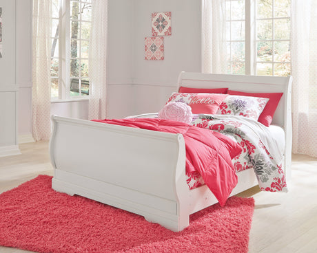 Anarasia White Full Sleigh Youth Bedroom Set with Dresser and Nightstand - Ornate Home