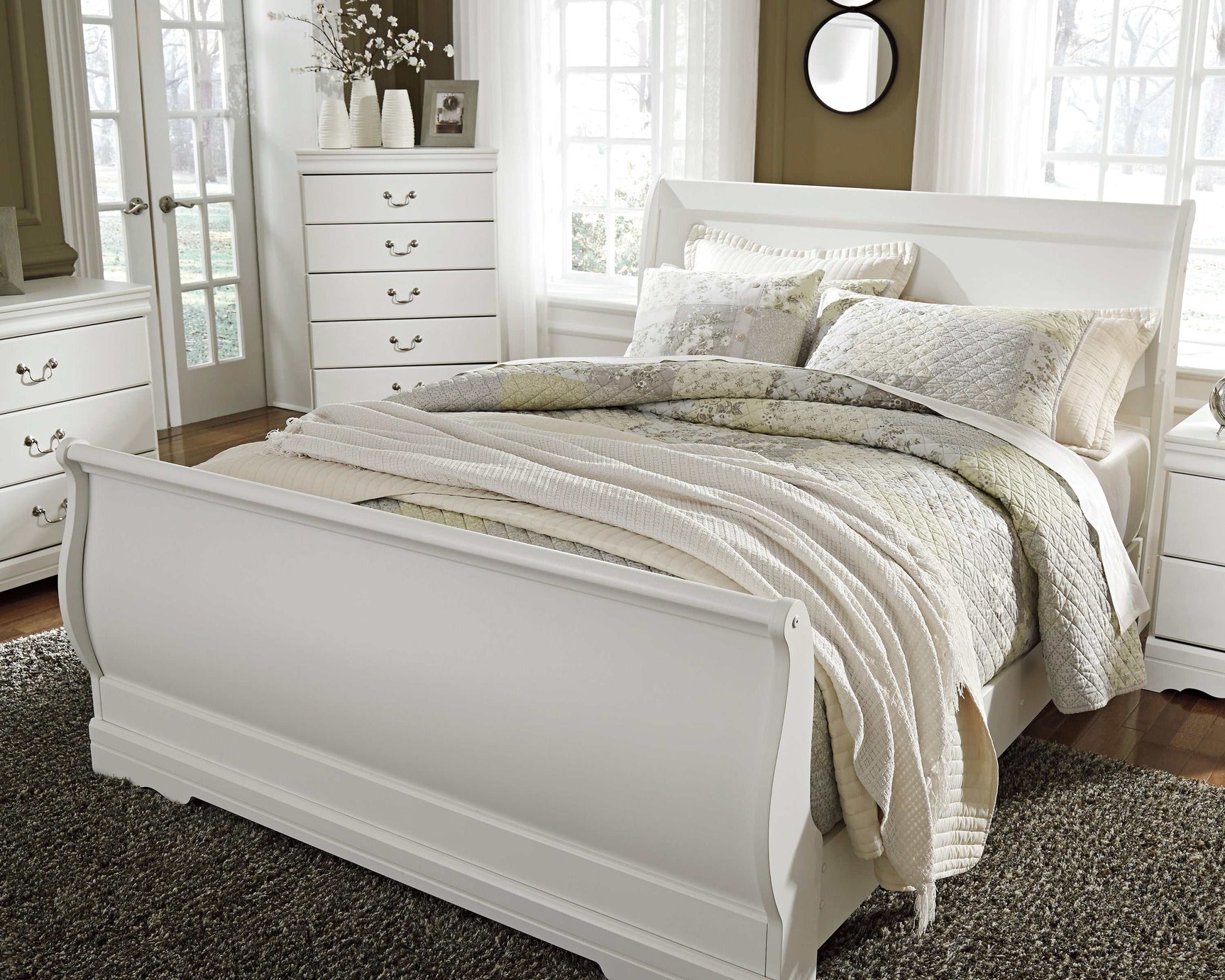Anarasia White Queen Sleigh Bed - Ornate Home