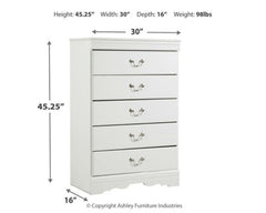Anarasia White Queen Sleigh Bedroom Set with Chest of Drawers and Nightstand - Ornate Home