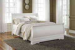 Anarasia White Queen Sleigh Bedroom Set with Dresser, Mirror and 2 Nightstands - Ornate Home