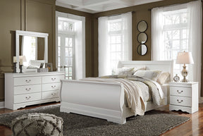 Anarasia White Queen Sleigh Bedroom Set with Dresser, Mirror and Nightstand - Ornate Home