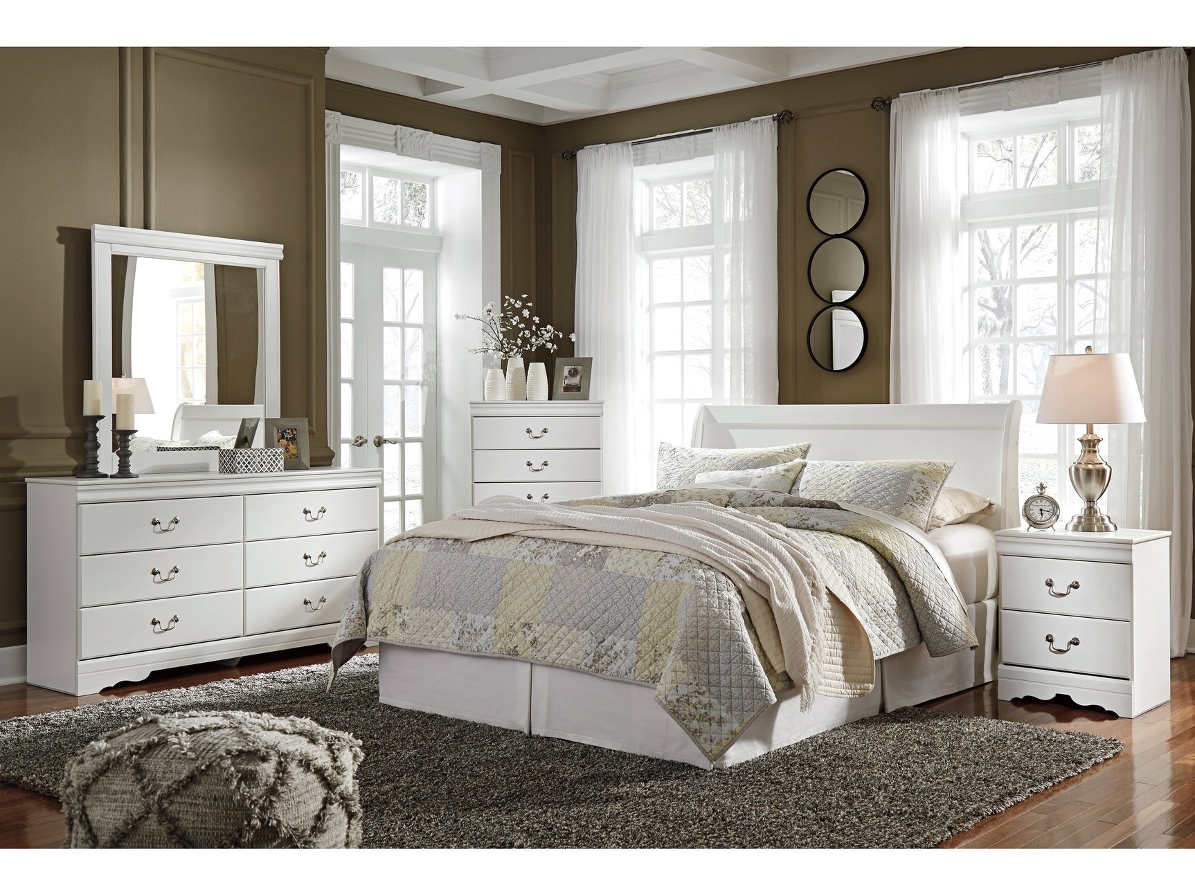 Anarasia White Queen Sleigh Headboard, Dresser and Mirror (Online Special Price) - Ornate Home