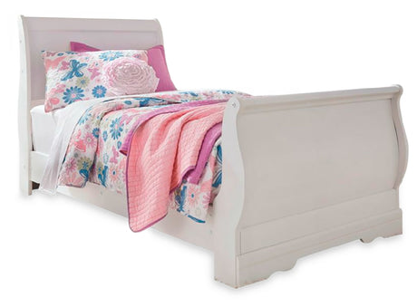 Anarasia White Twin Sleigh Bed & Dresser & Mirror & Chest - Ornate Home