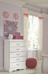 Anarasia White Twin Sleigh Bedroom Set with Dresser, Mirror, Chest and Nightstand - Ornate Home
