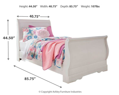 Anarasia White Twin Sleigh Bedroom Set with Chest and Nightstand - Ornate Home