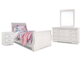 Anarasia White Twin Sleigh Bedroom Set with Dresser, Mirror and Nightstand (Online Special Price) - Ornate Home