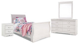Anarasia White Twin Sleigh Bedroom Set with Dresser, Mirror and Nightstand (Online Special Price) - Ornate Home