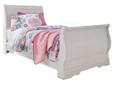 Anarasia White Twin Sleigh Youth Bedroom Set w/Dresser & Mirrror, Nightstand - Ornate Home