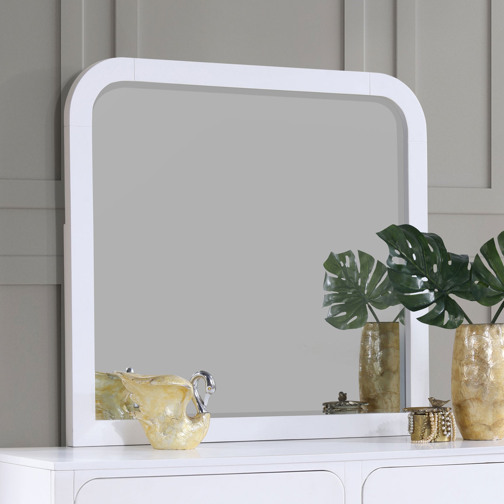 Anastasia Pearl White Dresser Mirror - Ornate Home