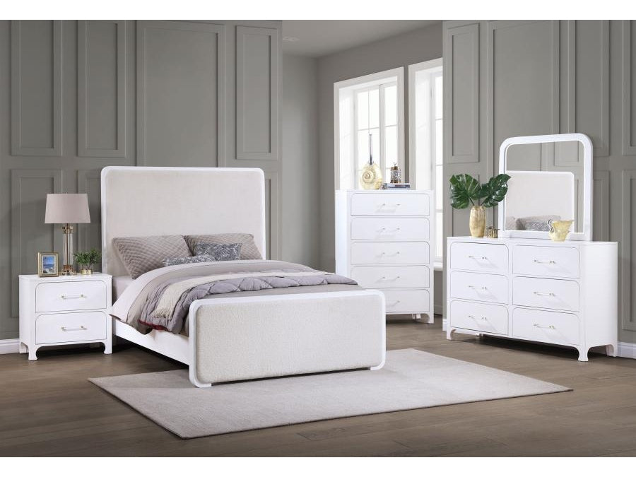 Anastasia White 5 pc Queen Panel Bedroom Set - Ornate Home
