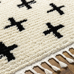 Anda Black on White Moroccan Plush Rug - Clearance - Ornate Home