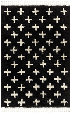 Anda White Cross on Black Plush Rug - Clearance - Ornate Home