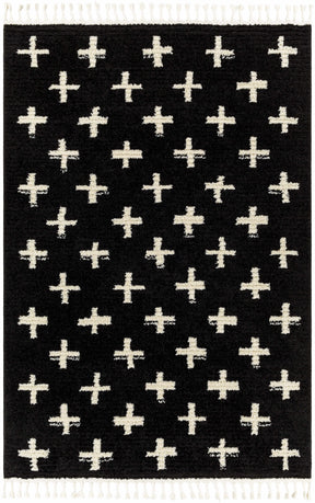 Anda White Cross on Black Plush Rug - Clearance - Ornate Home
