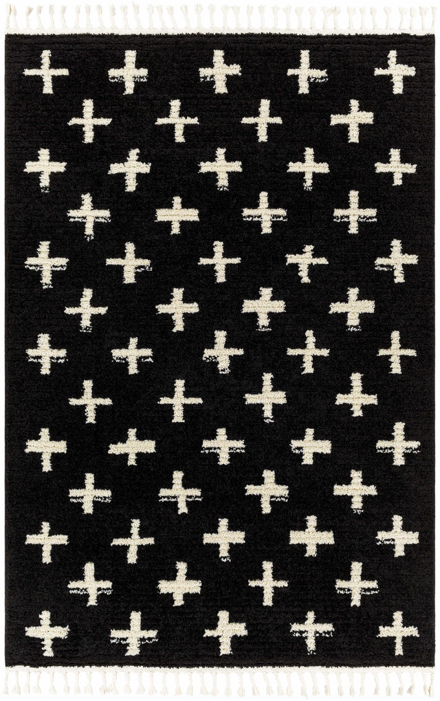 Anda White Cross on Black Plush Rug - Clearance - Ornate Home