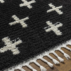 Anda White Cross on Black Plush Rug - Clearance - Ornate Home