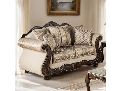 Andalusia Light Brown / Dark Cherry Loveseat - Ornate Home