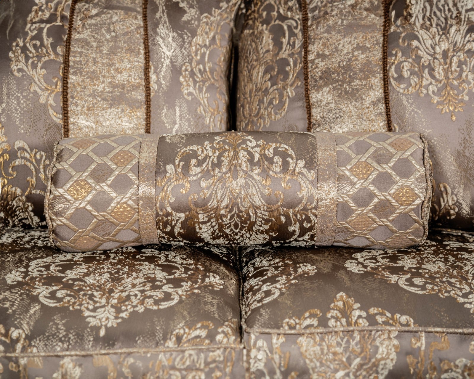 Andalusia Light Brown / Dark Cherry Upholstery Living Room Set - Ornate Home