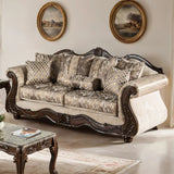 Andalusia Light Brown / Dark Cherry Upholstery Living Room Set - Ornate Home