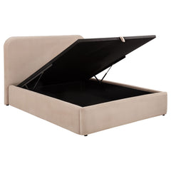 Anders Beige Upholstered Full Storage Lift Platform Bed - Ornate Home