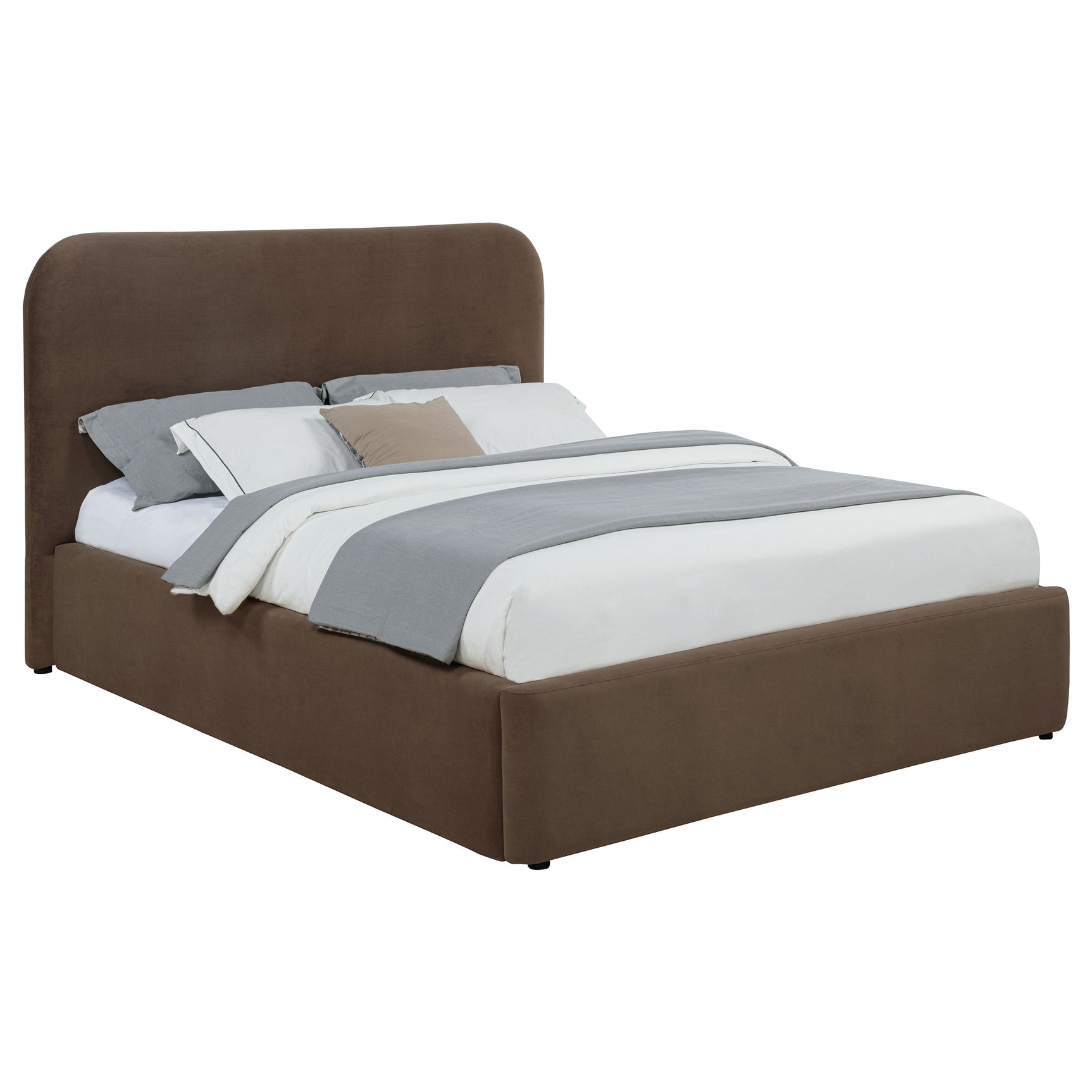 Anders Chocolate Upholstered Eastern King Storage Lift Platform Bed - Ornate Home