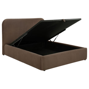 Anders Chocolate Upholstered Full Storage Lift Platform Bed - Ornate Home