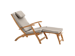 Anders Teak Antique Beige Outdoor Folding Lounge Deck Chair with Sunbrella® Cushion - Ornate Home